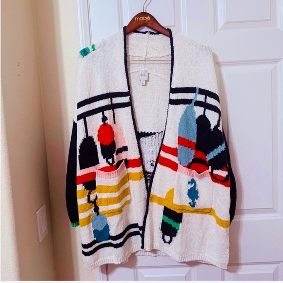 Anthropologie Maeve Whale Seahorse Sea Life Cardigan Statement Knit Sweater  S/M - Picture 7 of 9